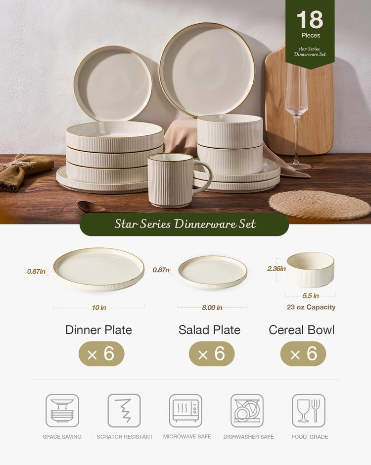 Star Plates & Bowls Sets with Rim (18 Count)