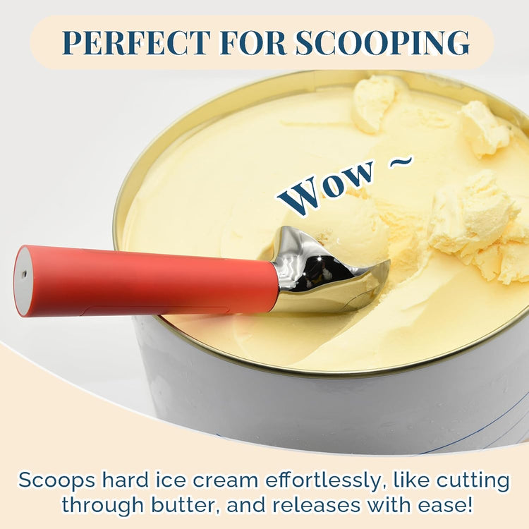 Heated Ice Cream Scoop Rechargeable, Electric Warming Ice Cream Scooper with LED Display, Heats to 158°F for Hard Ice Cream, Easy for Seniors & Kids, IP67 Waterproof (Red, 2 oz)