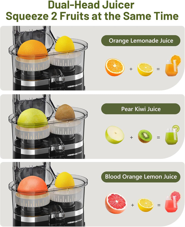 Electric Citrus Juicer, Dual-Head Orange Juicer Squeezer with Power Cord, Portable Juicer with Cleaning Brush for Lemon, Grapefruit, High Juice Yield, One Touch Operation, Easy to Clean