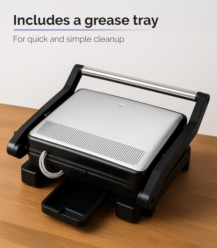 MOI Panini Press Grill & Sandwich Maker - 180Β° Dual-Plate Stainless Steel Grill Press for Paninis, Grilled Cheese, Burgers, Quesadillas, Breakfast, and More - 11 x 9 Inch Panini Maker with Drip Tray