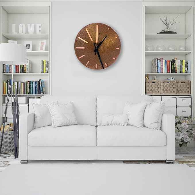 Handmade Pure Copper Wall Clock for Home Decoration, Decor Clock for Living Room, Bedroom and Kitchen, Rustic Decorative Mural Clock Art for Farmhouse (Lines of Time, 11)