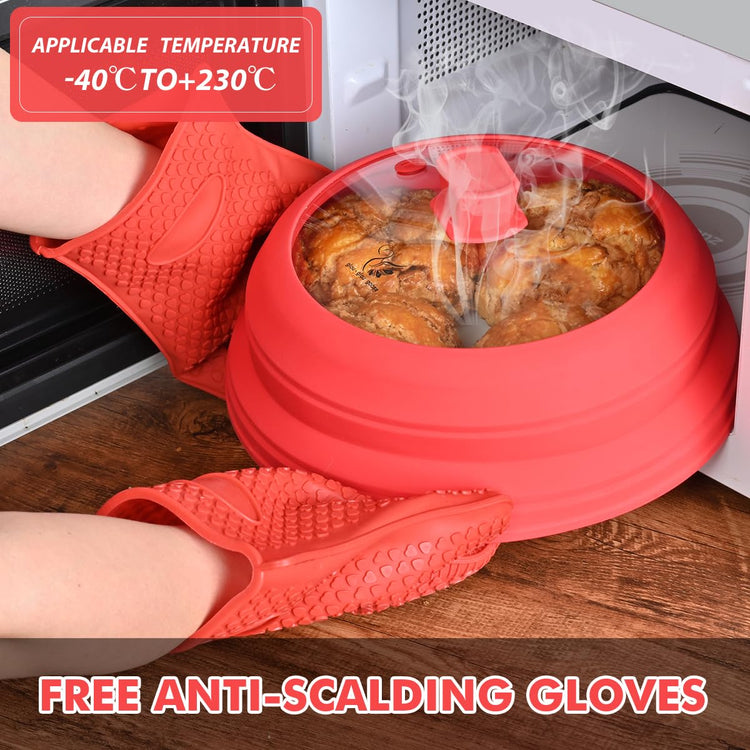 Microwave Splatter Cover Glass with Collapsible Silicone for Food Cover Plate Cover 10.8 inch with Anti
