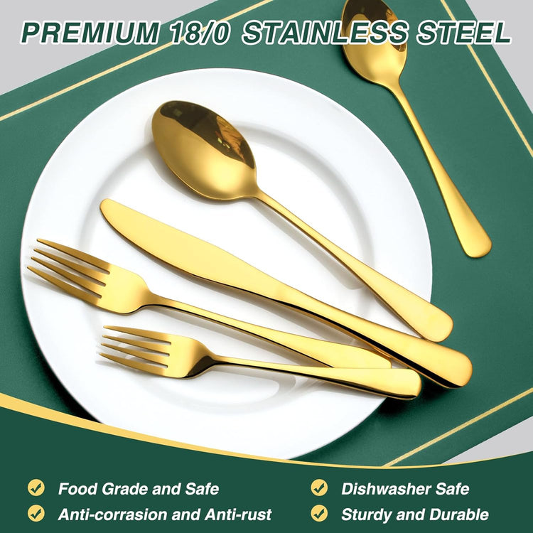 30-Piece Gold Silverware Set, Blingco Gold Flatware Set for 6, Food-Grade Stainless Steel Cutlery Set, Tableware Eating Utensils with Gift Box for Home Restaurant, Mirror Finished, Dishwasher Safe