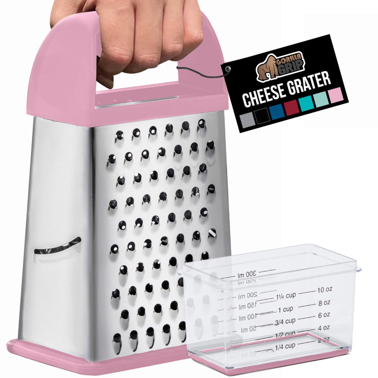 XL 4 Sided Stainless Steel Cheese Grater With Measurement Container