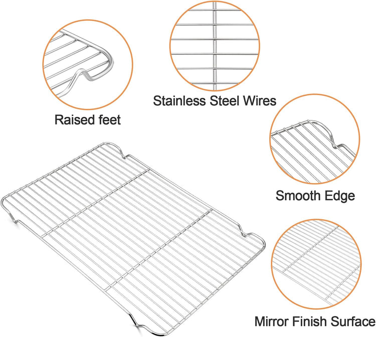 TeamFar Baking Sheet with Cooling Rack Set (3 Pans + 3 Racks), Stainless Steel Cookie Sheet Cooking/Baking, Healthy & Dishwasher Safe, Sturdy & Long Lasting