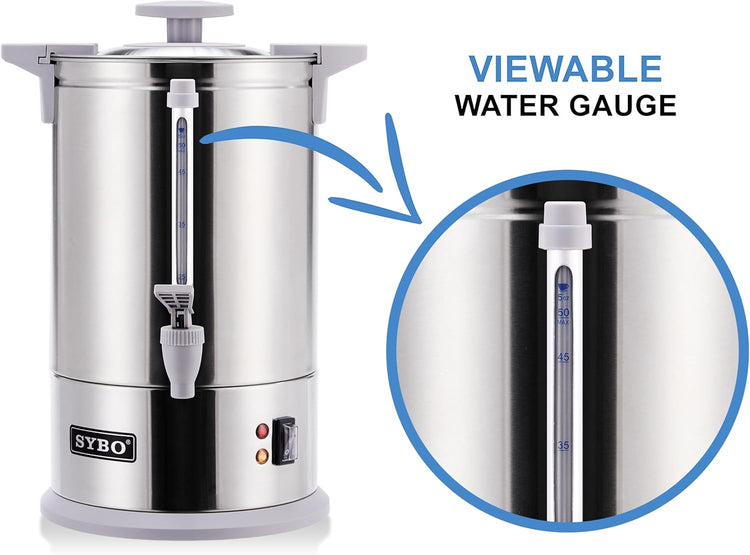 SYBO SR-CP-100B Commercial Grade Stainless Steel Percolate Coffee Maker Hot Water Urn for Catering, 100-Cup 16 L, Grey