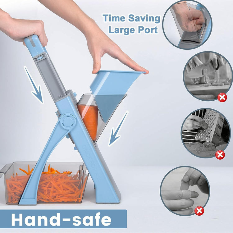 Upgrade Safe Mandoline Slicer for Kitchen, Vegetable Chopper Slicer, Potato Slicer Thickness Adjuster, French Fry Cutter, Veggie Onion Dicer Faster Kitchen Mandolin for Meal Prep (Blue)