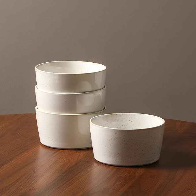 Stone Lain Cairo 24-Piece Dinnerware Set Stoneware, Plates and Bowls Set, Microwave and Dishwasher Safe, Includes Dinner and Salad Plates, Cereal Bowls, Dish for 8, White Speckled