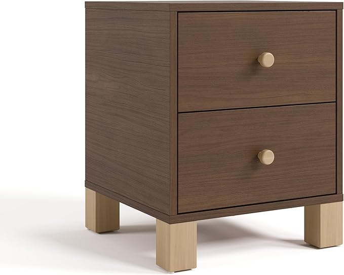 Storkcraft California 2 Drawer Nightstand for Kids Bedroom (Hazelnut with Driftwood) - GREENGUARD Gold Certified, Premium Wood Storage Nightstand with Elegant, Iconic Block Feet