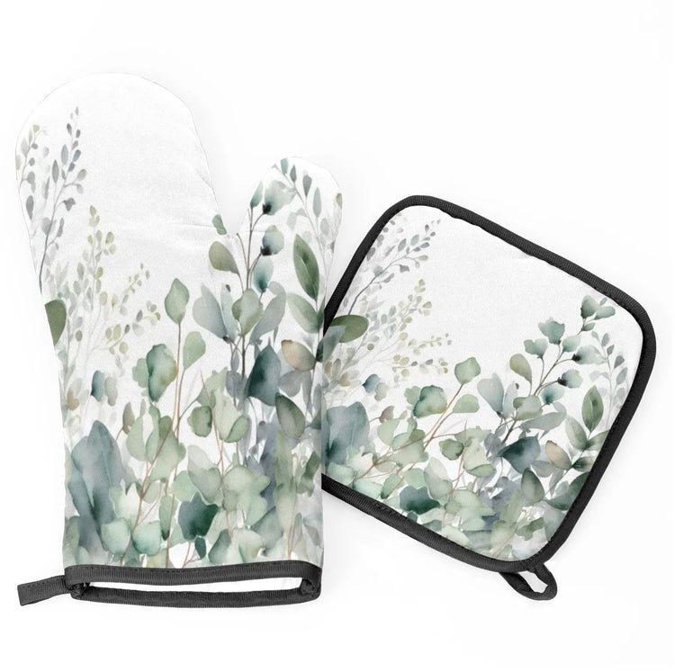 Sage Green Eucalyptus Oven Mitts and Pot Holders Sets (2 Count)