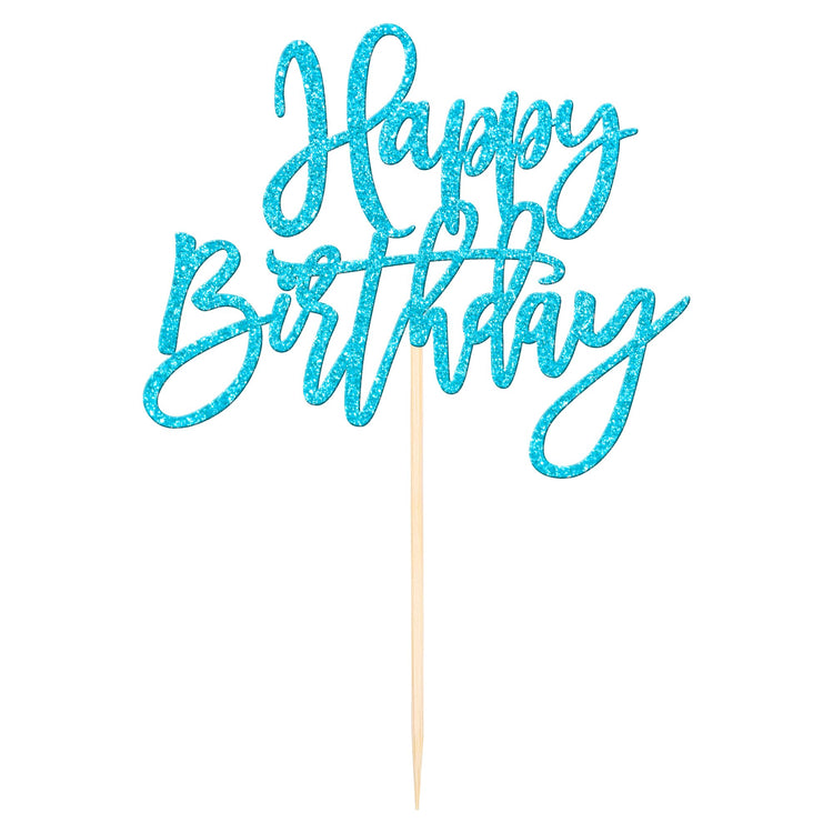 1 PCS Happy Birthday Cake Topper Glitter Happy Birthday Cake Pick for Celebrating Happy Birthday Anniversary Theme Party Cake Decorations Supplies Light Blue