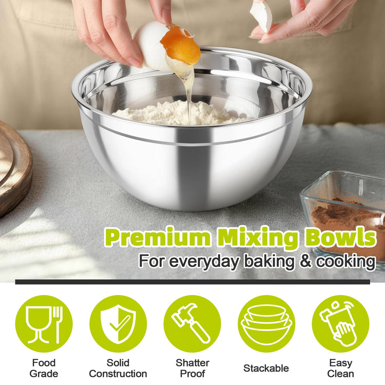Mixing Bowls Stainless Steel Nesting Salad Bowls & Airtight Lids (3 Count)