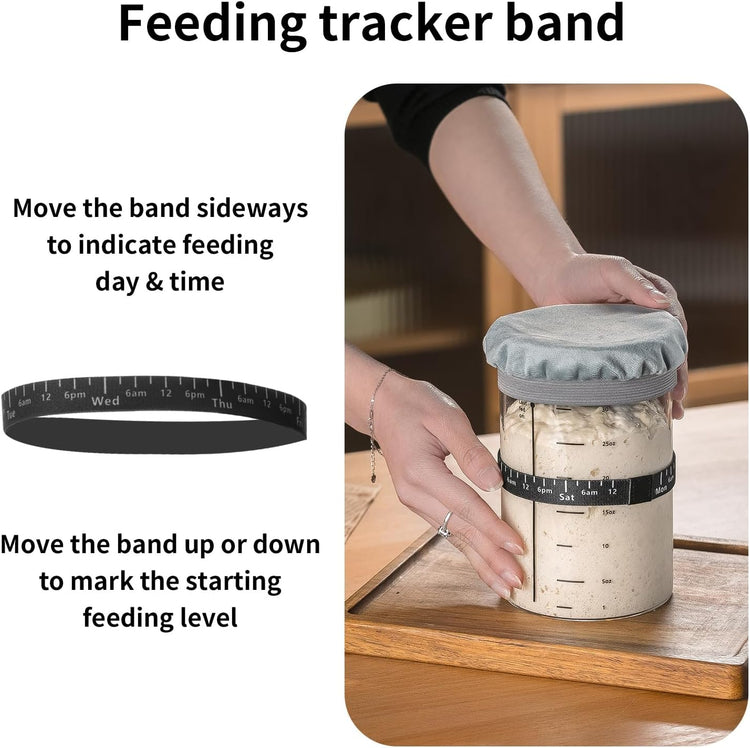 Wissy&Konny Sourdough Starter Jar,2PACK 35OZ Wide Mouth with Ounce Scale line,Date Marked Feeding Band, Thermometer, Sourdough Jar Scraper, Cloth Cover & Stainless Steel Lid Sourdough Starter Kit