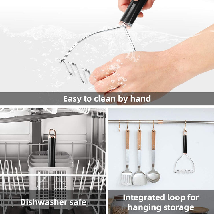 Potato Masher, Potato Masher Stainless Steel, Heavy Duty Mashed Potatoes Masher, Professional Metal Wire Masher Kitchen Tool for Bean, avocado, Vegetable-10.24 inch (Rose Gold)