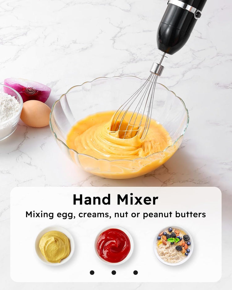 Sangcon 5-in-1 Immersion Blender Handheld, Hand Blender with 1000ml Blending Cup Storage Base, 2-Speed Adjustable Stick Blender, 304 Stainless Steel Blades, Detachable Blender, Whisk, Milk Frother