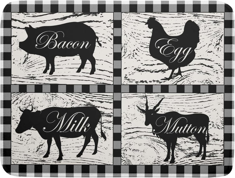 Farmhouse Animal Dish Drying Mat Buffalo Plaid Drainer Rack Mats Fast Dry Absorbent Kitchen Countertop Protector Dishes Pad 18x24 Inch