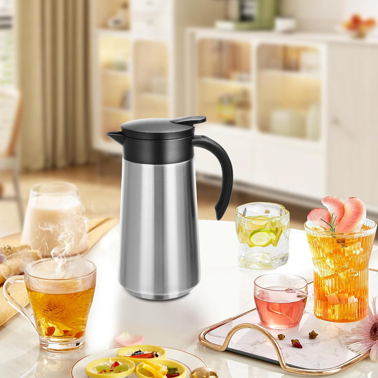 28oz Coffee Carafe Airpot Insulated Coffee Urn Stainless Steel Vacuum Thermal Pot Flask for Coffee, Hot Water, Tea, Hot Beverage - Keep 9 Hours Hot, 18 Hours Cold (2 Pack Silver)