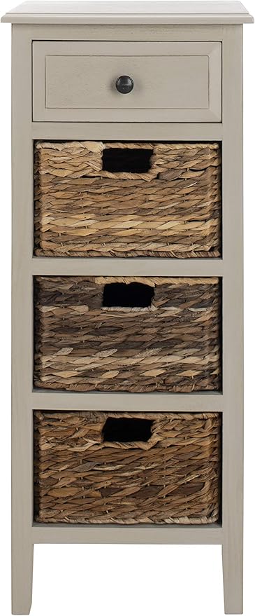 SAFAVIEH Home Collection – Michaela Vintage Grey Storage Unit with Woven Basket Drawers, British Colonial Farmhouse Accent Storage, Fully Assembled (AMH5744D)