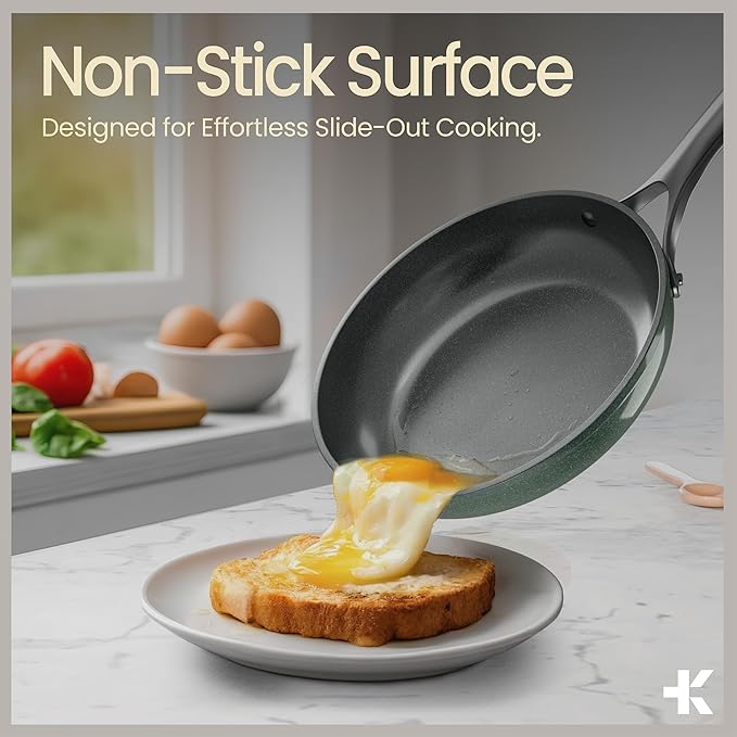Bakken 12-Piece Aluminum Cookware Set with Ceramic Nonstick Coating, PTFE & PFAS Free, All Stovetop Safe Up To 500°F, Pots and Pans Set with Lids, Silicone Utensils Included, Dishwasher Safe, Green