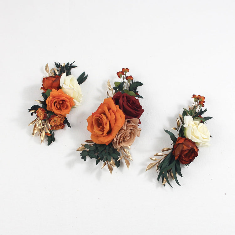 3Pcs Pre made Cake Topper Cake Decorating Flowers for Cake Decor Boho Burnt Orange Fall Cake Flowers for Wedding Baptism Birthday Party Bridal Baby Shower (3 Count)