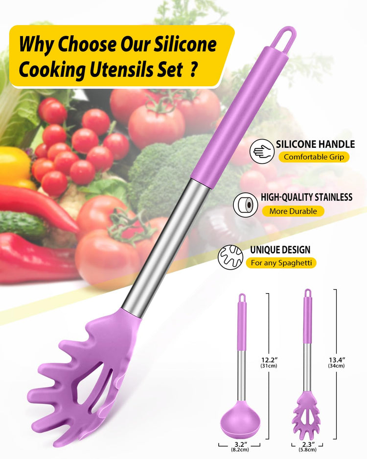 Silicone Pasta Fork and Ladle Spoon Set (2 Count)