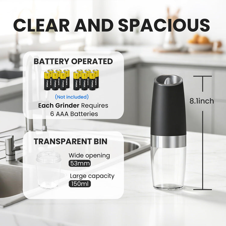 Battery Operated Gravity Salt And Pepper Grinder Set (2 Count)