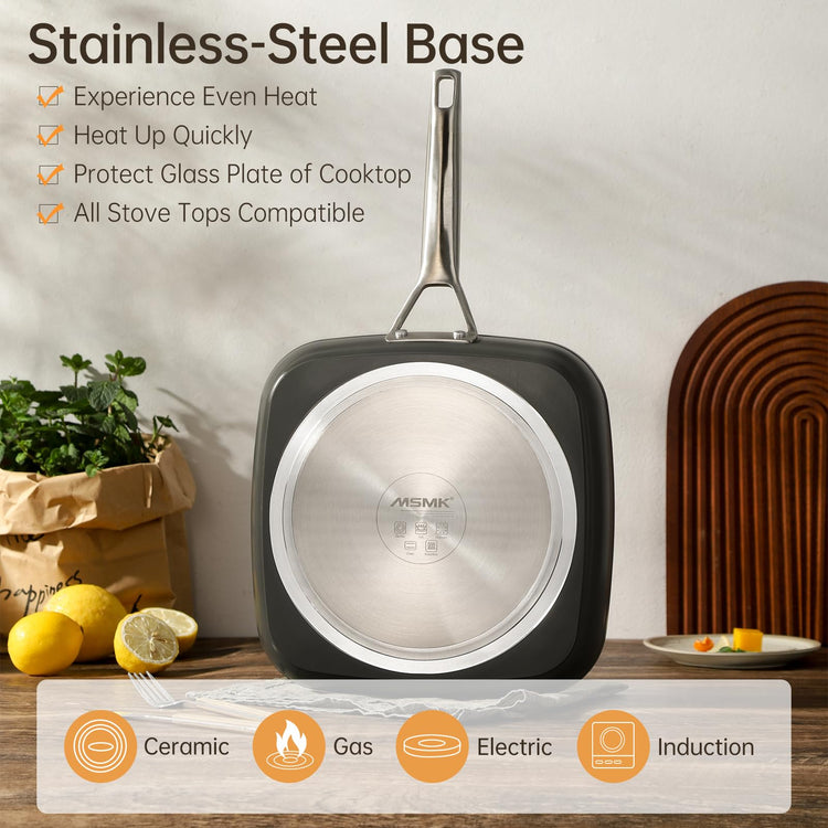 9.5 Inch Nonstick Square Grill Pan with lid