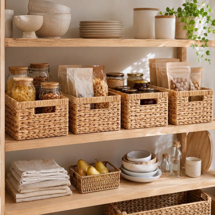Water Hyacinth Wicker Storage Baskets for Shelves (4 Count)