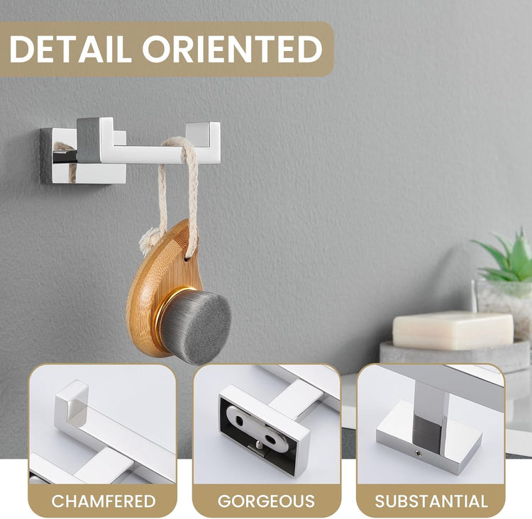 Suyar Double Towel Hook, SUS304 Stainless Steel Bathroom Hand Towel Holder, Bath Coat Robe Hanger Polished Chrome, Wall Mounted