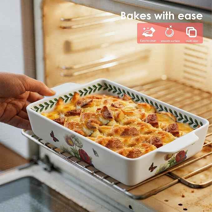 ACMLIFE Ceramic Casserole Dish Set, Ceramic Baking Dish for Oven, Casserole Dish Bakeware Set, Casserole Dishes for Oven, Lasagna Pan, Large Baking Dishes with Handles, Microwave, Dishwasher Safe, Gift Packaging Floral 2 Pcs Set(13"x8"+10.3"x6.3") (Bea...