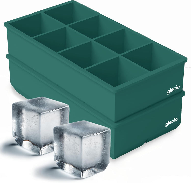glacio Ice Cube Molds โ 2-Pack Silicone Trays for 8 Large Square Cubes โ Slow-Melt Ice for Whiskey, Cocktails, Coffee & More
