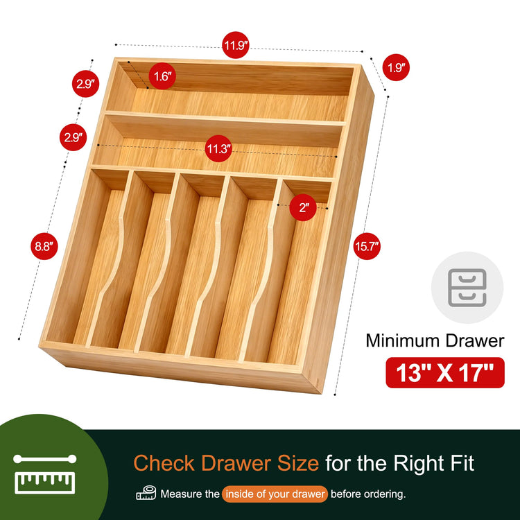 Kitchen Bamboo Silverware Organizer