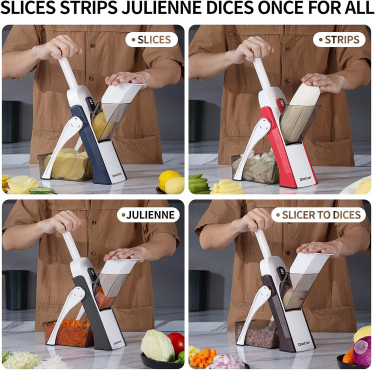 Vegetable Chopper, Safe Mandoline Slicer for Kitchen, Adjustable Thickness Potato Slicer, Manual Food Chopper, Veggie Dicer Kitchen Gadgets Sets (Red)