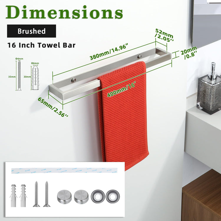 Hand Towel Holder Brushed Towel Bar for Bathroom Wall Mounted 16 Inch