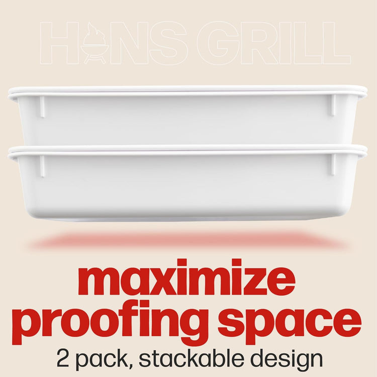 Hans Grill Pizza Dough Proofing Box - Pack of 2 Stackable BPA-Free Trays with Covers - Perfect as a Bread Proofing Box and Dough Container - Premium Quality Pizza Storage Container (2 Pack Large)