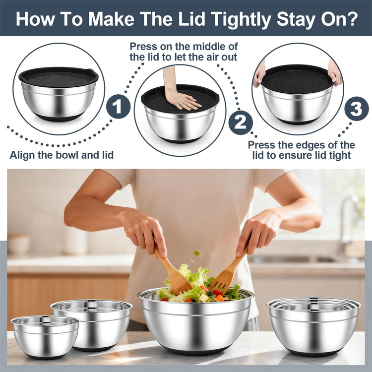 Mixing Bowls Stainless Steel Salad Bowls with Lids