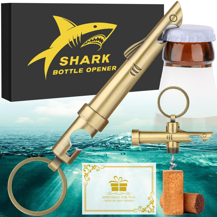 2-in-1 Shark Bottle Opener, Novelty Keychain Corkscrew Wine Opener, Beer Bottle Opener, Wine & Beer Gifts for Men, Father's Day Gifts, Christmas Gifts, Birthday Gifts, Bronze, KPQ2805