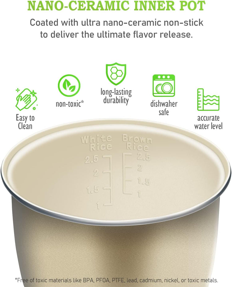 TLOG Mini Rice Cooker 2.5 Cups Uncooked, Healthy Ceramic Coating Portable Rice Maker, 1.2L Travel Rice Pot Small for 1-3 People, Personal Rice maker, Food Steamer, Multi-cooker for Grains, Oats