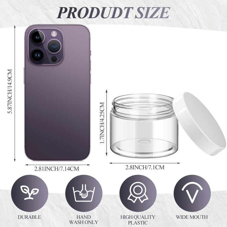 6 Pack 3 oz Plastic Jars Containers with Lids Wide (6 Count)