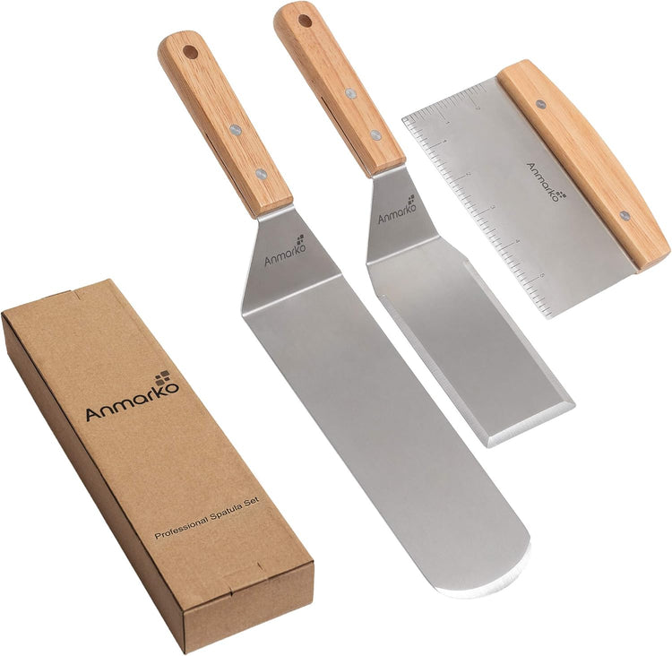 Professional Metal Spatula Set - Stainless Steel Spatula and Griddle Scraper - Heavy Spatula Griddle Accessories Great for Cast Iron Griddle BBQ Flat Top Grill - Commercial Grade