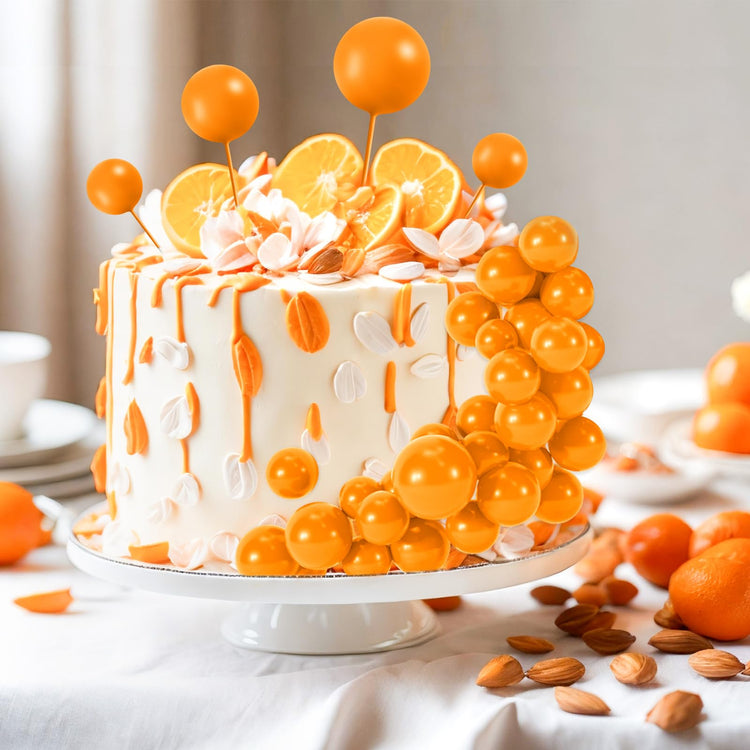 48 Pcs Orange Balls Cake Topper Decorations Balloon Cupcake Toppers Foam Cake Topper Balls for Thanksgiving Halloween Birthday Party Wedding Anniversary Cake Decorating (48 Count)