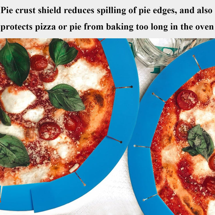 Adjustable Pie Crust Shields, Silicone Baking Protectors, Cover Ring Tools Fits 8-11.4 Inch Pies, Baking Pie Pizza Crust Shield Protector Cover for Edges (Blue)
