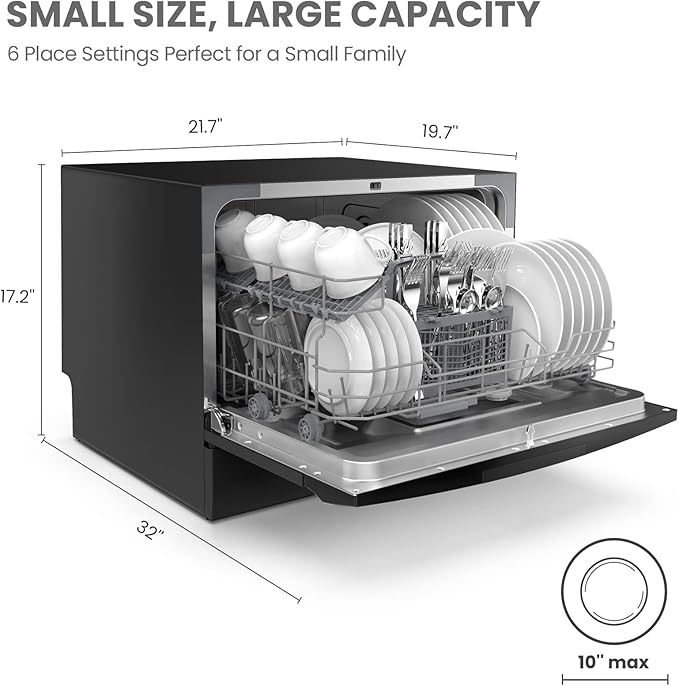 COMFEE’ Countertop Dishwasher, Energy Star Portable Dishwasher, 6 Place Settings, Mini Dishwasher with 8 Washing Programs