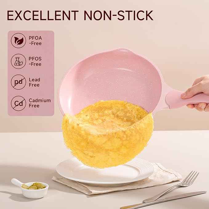 JEETEE Pink Pots and Pans Set Nonstick 23pcs, Healthy Kitchen Cookware Sets, Induction Cooking Set Pink Frying Pans, Saucepans, Sauté & Griddle & Crepe Pan (PFOA Free)