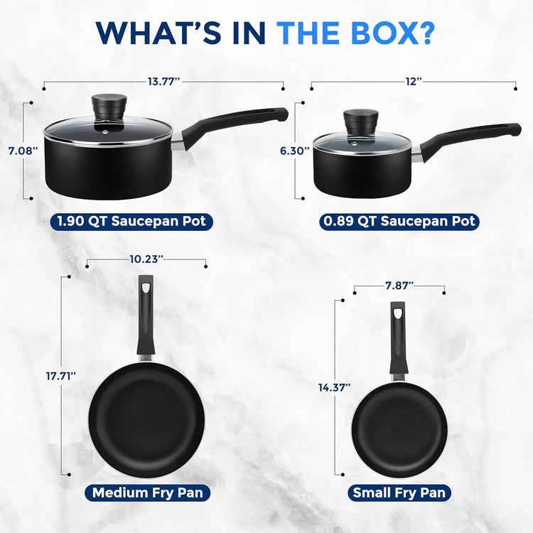 SereneLife 6-Piece Pots and Pans Set – Nonstick Cookware, Black Coating, Heat-Resistant, Dishwasher safe, Includes Fry Pans, Saucepans with Lids, Color Black