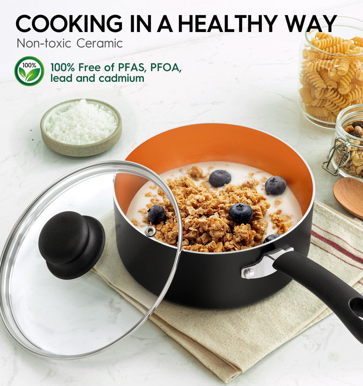 Nonstick Ceramic Saucepan Set with Lid