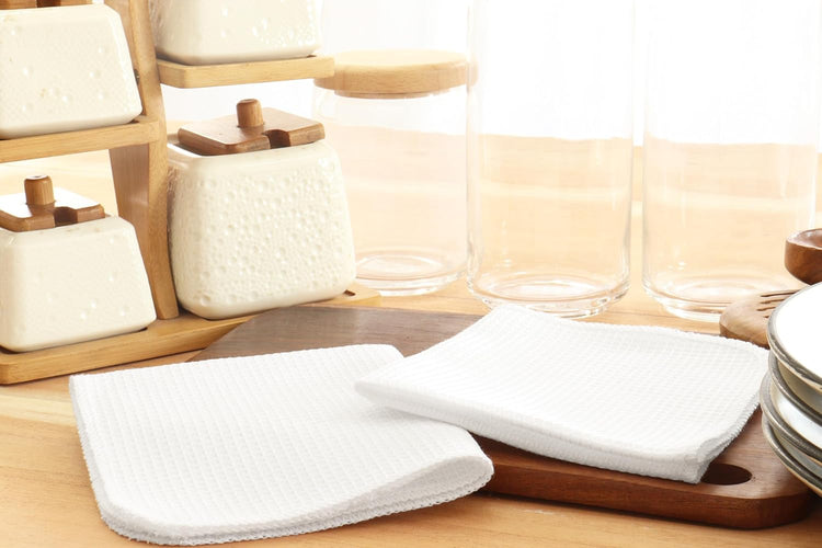 PurpleEssences Dish Cloths and Dish Rags - 6 Pack Waffle Weave Solid Kitchen Dish Wash Cloths, 100% Cotton, 12 x 12 Inches, Ultra Soft Absorbent Quick Drying - Spring Summer - White - Nestoria