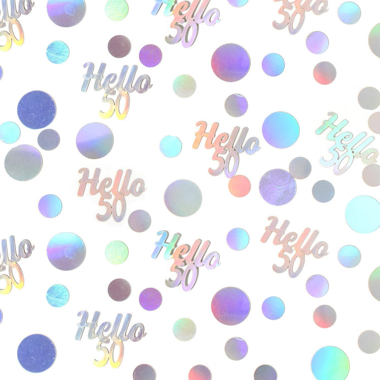 Hello 50 Birthday Confetti for Table Iridescent Circle Happy 50th Birthday Party Decorations for Women Fifty Years Old Birthday Tables Scatter Party Confetti Wedding Anniversary Decor 300PC (230 Count)