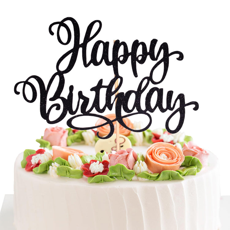 Happy Birthday Cake Toppers 9 Inch Glitter Happy Birthday Cake Pick for Birthday Anniversary Theme Party Cake Decorations Supplies