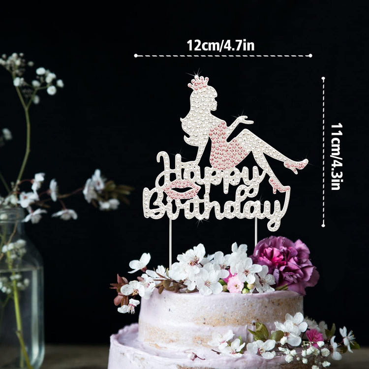 LINGTEER Happy Birthday Crown Queen Lady Rhinestone Cake Topper - Cheers to Makeup Spa Birthday Party Cake Centerpieces Decorations Gift Sign - Pink.
